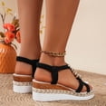 thumbnail image 6 of CYMMPU Women's Rhinestone Beaded Platform Wedge Sandals, Crisscross Strap Slingback Open Toe Summer Shoes Black 36, 6 of 9