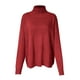 thumbnail image 3 of Gibobby Suéter para mujer, Suéter corto de manga larga con cuello redondo para mujer, cuello alto, suéter de acanalado(Rojo,M), 3 of 4