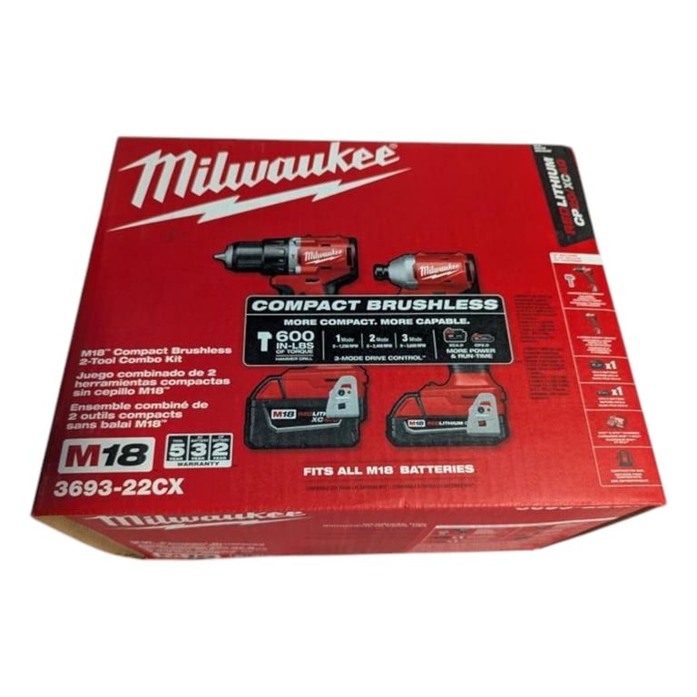 Milwaukee 3693-22CX M18 Compact Brushless 2-Tool Combo Kit – 1/2