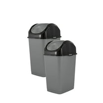 Superio 1.25 Gal Mini Plastic Trash Cans with Swing Top Lid, (2 Pack) Small Waste Bin for Countertop, Desk, Vanity, Bathroom 5 Quart (Grey/Black)