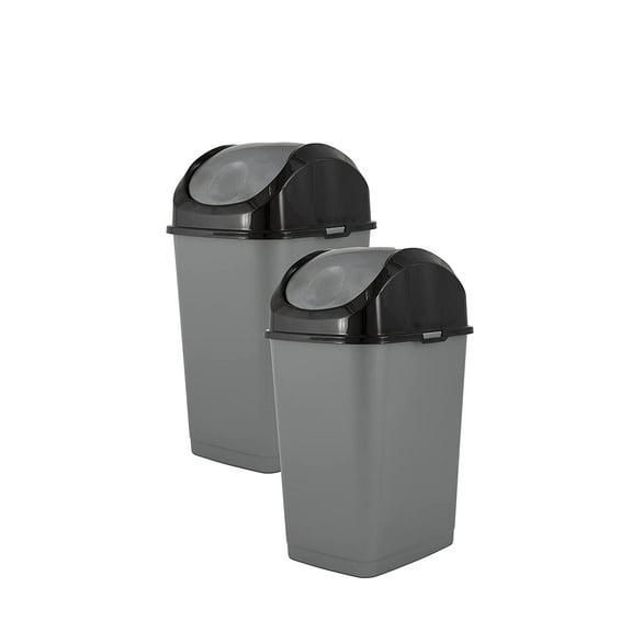 Superio 1.25 Gal Mini Plastic Trash Cans with Swing Top Lid, (2 Pack) Small Waste Bin for Countertop, Desk, Vanity, Bathroom 5 Quart (Grey/Black)