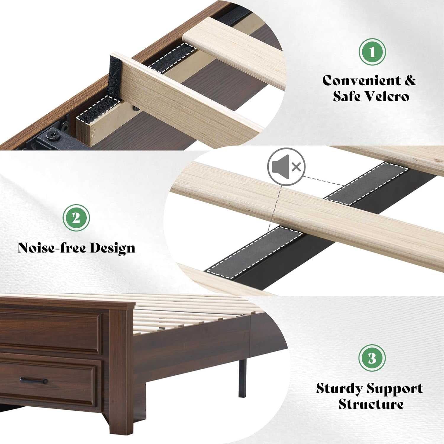 Merluxy Queen Size Farmhouse Bed Frame with 52.2" Wood Headboard & Storage Drawers, Rustic Brown