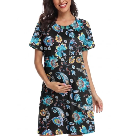 MINTREUS Women's Nightgown Short Sleeve Nightshirt V Neck Sleep Shirt Loose Loungewear Casual Sleepwear