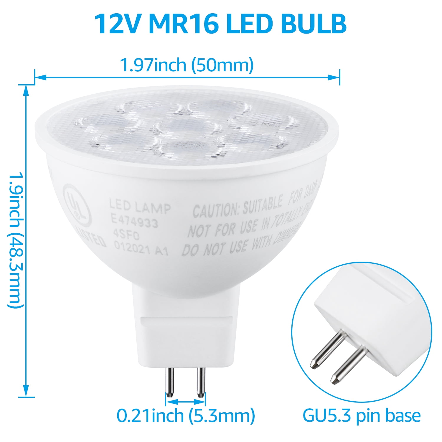 12V Recessed Lighting Pack of 6 Equivalent to 50W Halogen Bulbs 450lm 5W KINDEEP GU5.3 LED Light Bulbs 2800K Warm White 120° Beam Angle Non-Dimmable MR16 5W LED Bulbs 