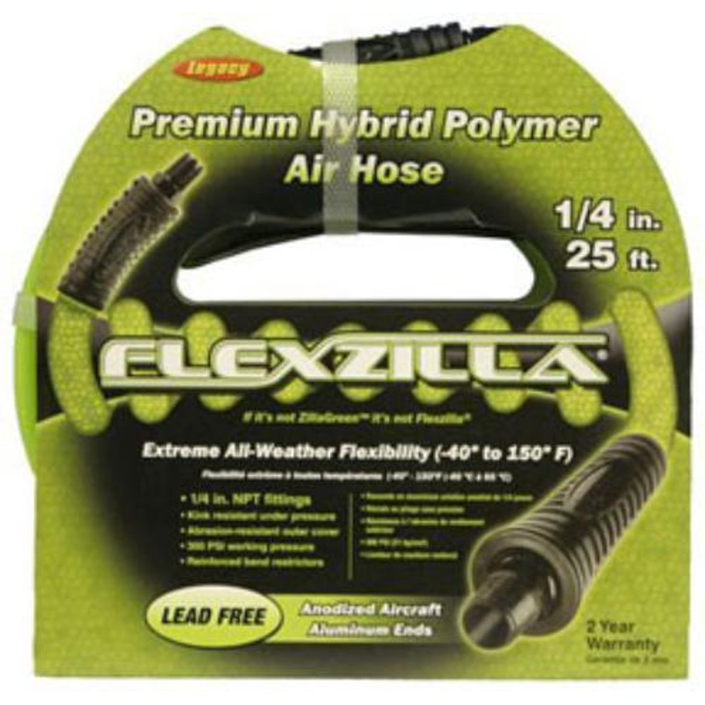 Flexzilla® Air Hose, 1/4" x 25', 1/4" MNPT Fittings, Flexible Hybrid