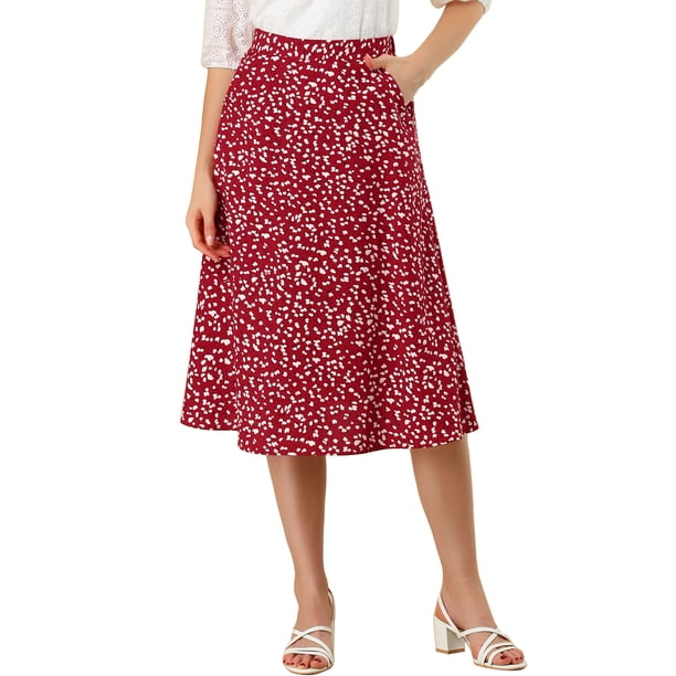 Falda Midi A-Line Floral de Chiffon para Mujeres INSPIRE CHIC, Falda Vintage de Verano S Roja
