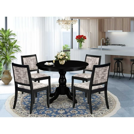 East West Furniture HBX25-ABK-30 -5 Piece Dining Set Includes a Round Table & 5 Stackable Faux Leather Chairs Wire Brushed Black