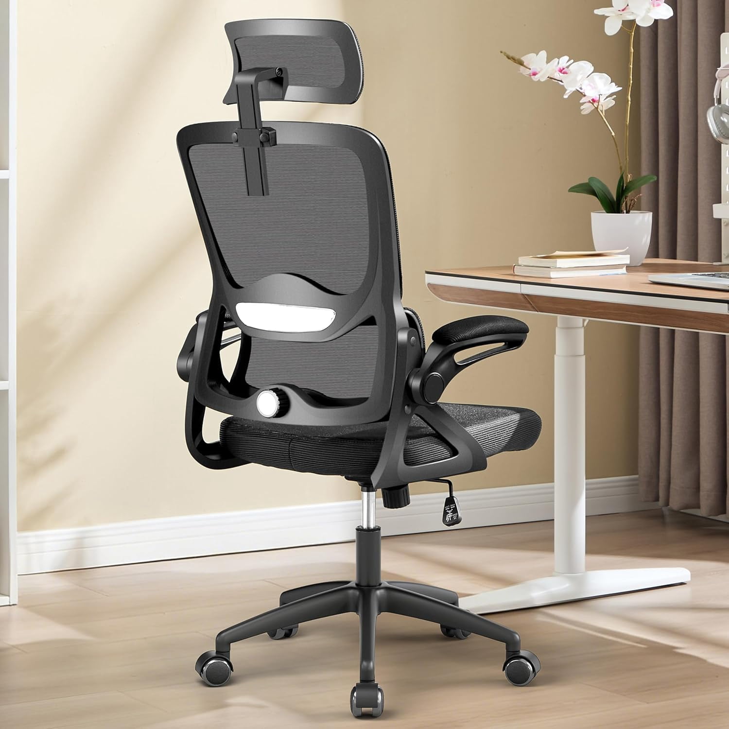 Ergonomic Office Chair,Mesh Office Chair with Lumbar Support,High Back Desk Chair with Flip-up Arms,400 lbs Big and Tall Computer Chair with Headrest,Comfy Desk Chairs (Black)
