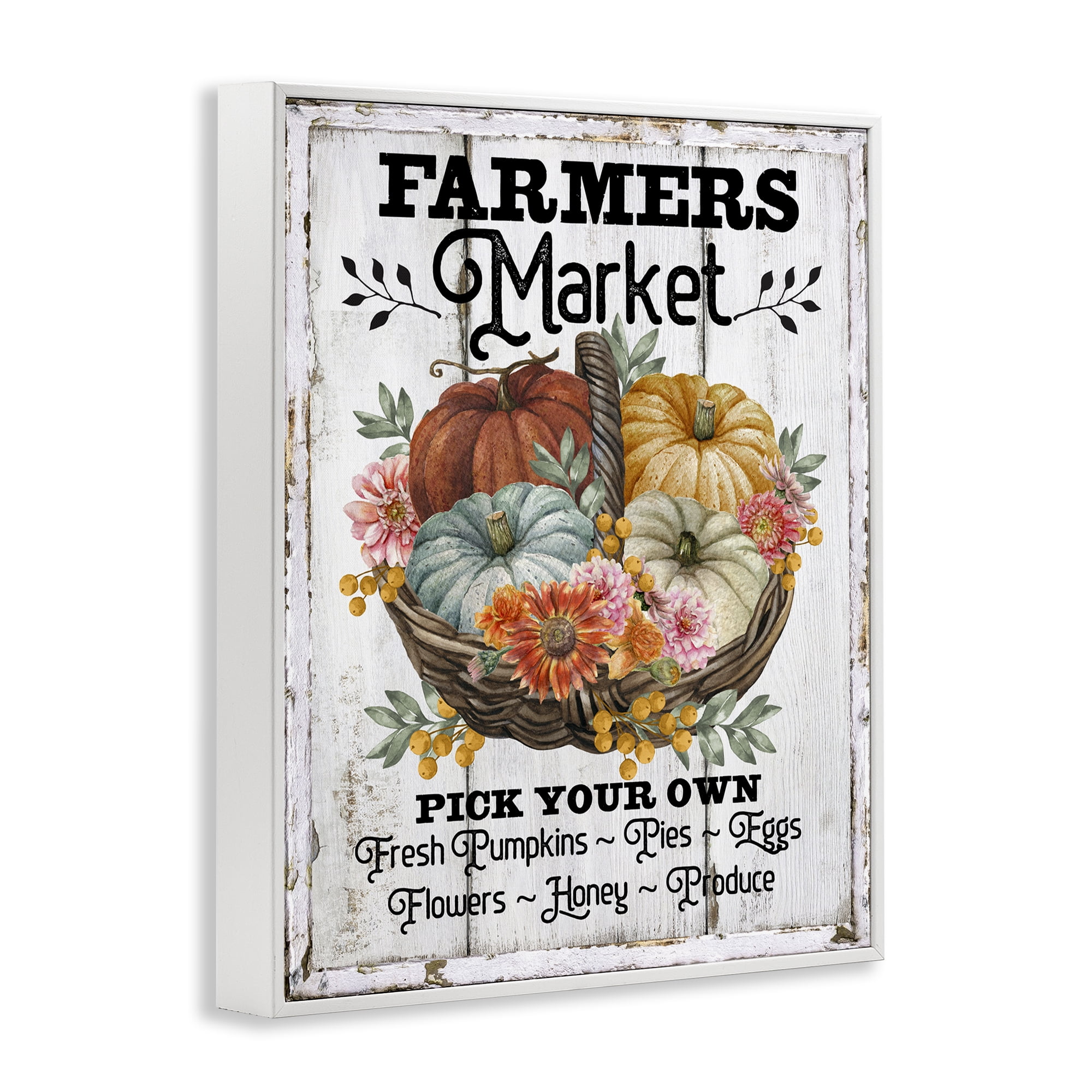 Stupell Industries Farmers Market Pumpkin Basket Holiday Painting White Framed Art Prints Wall Art, 11 x 14