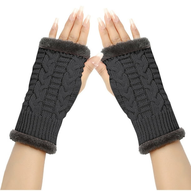 Guantes de invierno para mujer, calentadores de muñecas y brazos, de punto liso, largos, sin dedos, manoplas para mujer