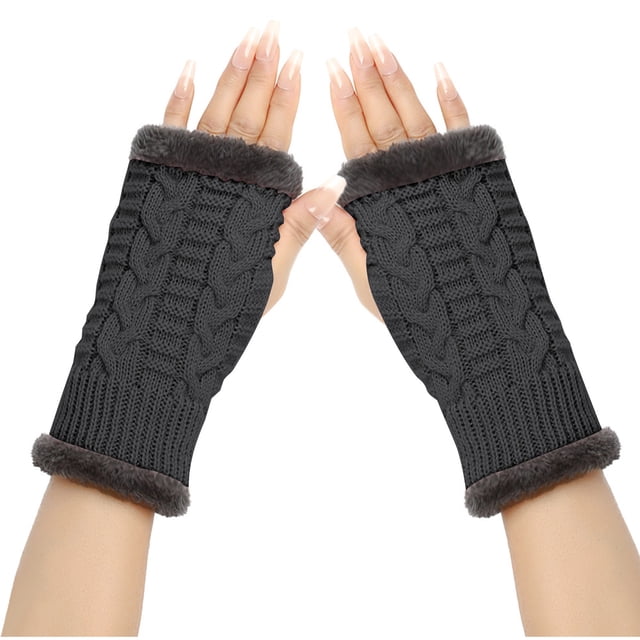 Guantes de invierno para mujer, calentadores de muñecas y brazos, de punto liso, largos, sin dedos, manoplas para mujer