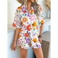thumbnail image 2 of Women'S Soft Summer Floral Tropical Print V Neck Tee Short Sleeve Button Top Shorts 2 Piece Sets Yellow Flowers L, 2 of 8
