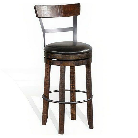 Flint Swivel Barstool Chair Set of 2, Black Faux Leather, Dark Brown