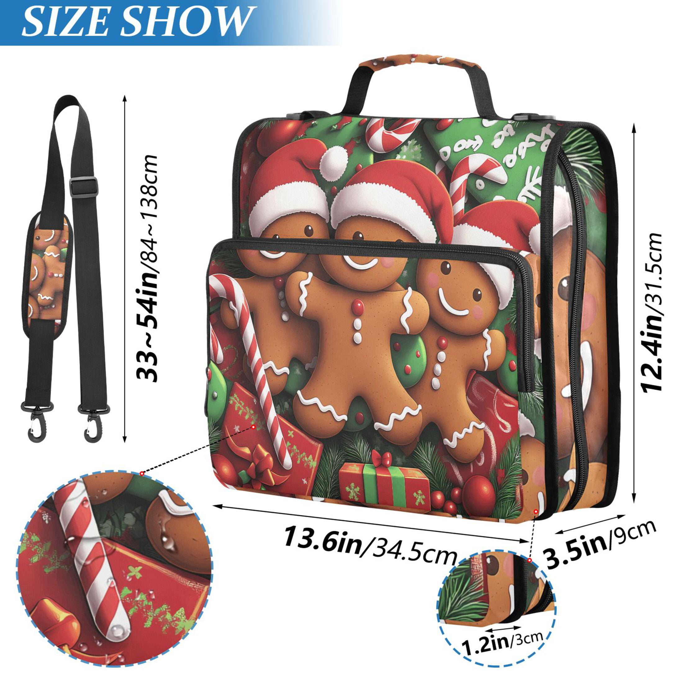 3 Ring Zipper Binder with Shoulder Strap Waterproof Trapper Keeper 2 Inch D-Ring 500 Sheets Capacity Christmas Gifts Gingerbread Men