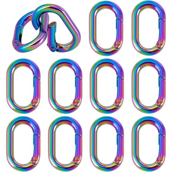 12pcs Rainbow Spring Key Rings 35x21mm Keyring Buckles Oval Snap Buckle Alloy Spring Snap Hooks Clip Connector Rings for DIY Keychain Bag Purse Handbag Backpacks Jewelry Crafts Making