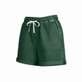 thumbnail image 6 of Olyvenn Women's Cuffed Hem Fashion Casual Shorts High Waisted Straight Leg Faux Denim Shorts with Pockets Army Green M, 6 of 7