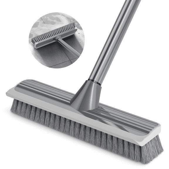 MYSPRI Floor Scrub Deck Brush with Long Handle, 2 In 1 Scrape Brush Stiff Bristle for Shower Bathroom Kitchen Tub Cleaning