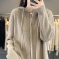 thumbnail image 5 of Suéter de lana merino 100 % para mujer, nuevo cárdigan con cuello redondo y capucha, camisa de punto de base cálida de color sólido a la moda para otoño/invierno, 5 of 5