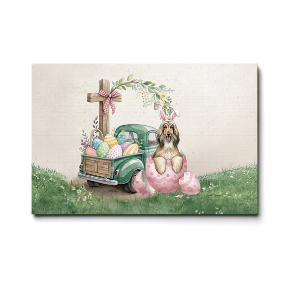 Easter Egg Afghan Hound Bunny Ear Welcome Spring Truck Horizontal Matte Canvas Poster Dog Lover Wall Art Home Decor - 12002