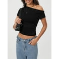 thumbnail image 6 of Yunliwuli Women Summer T-Shirt Ruched Off-Shoulder Short Sleeve Tops Casual Pullovers for Streetwear Aesthetic Grunge Clothes, 6 of 10