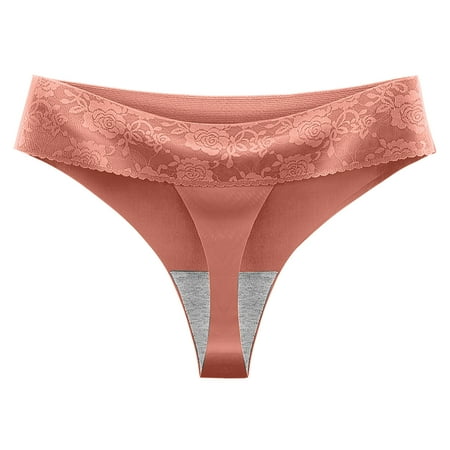 

Women Panties Seamless Mid Low Waist Lace Thong Ice Silk Seamless Comfortable Cotton Crotch Briefs Underwear