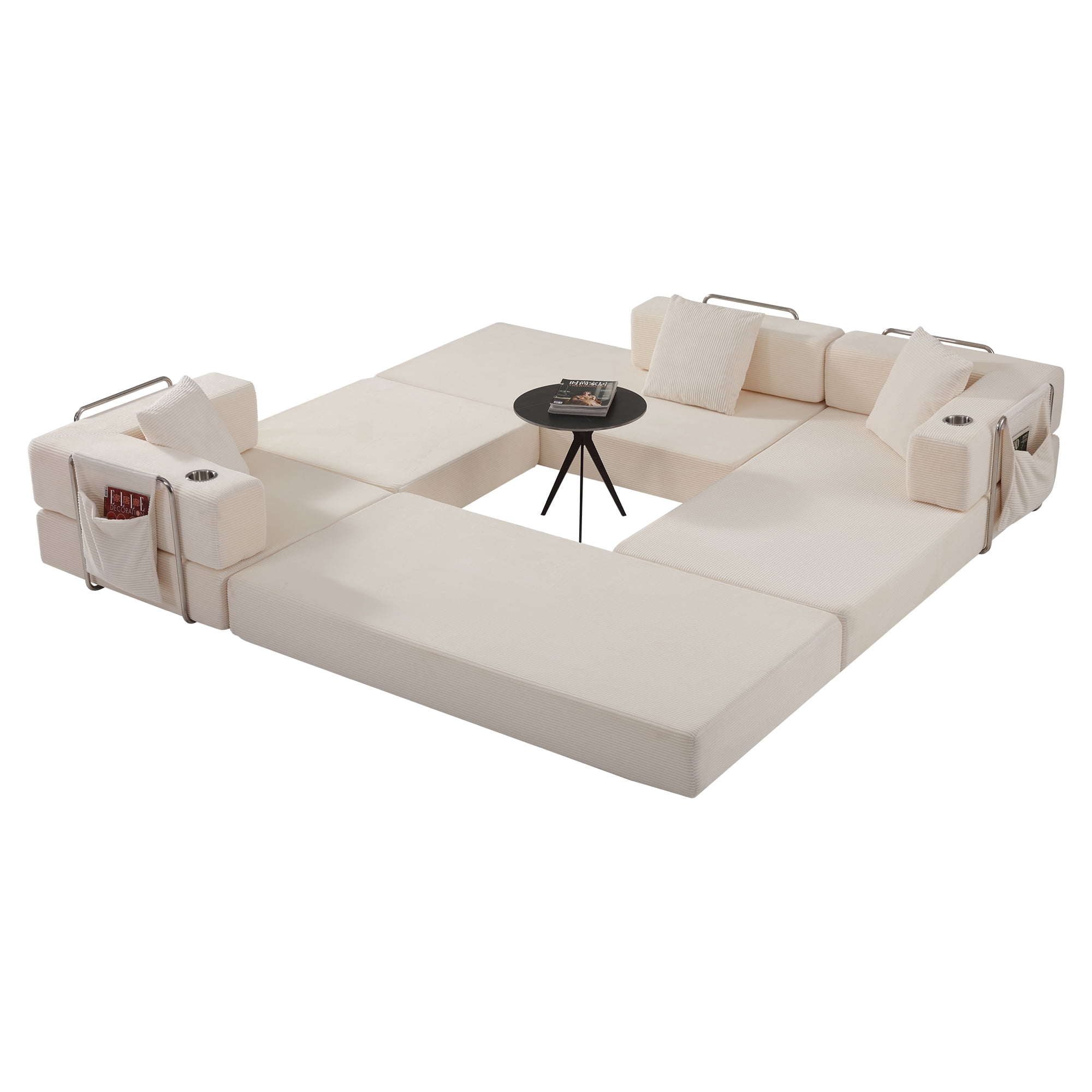 Garitin Sectional Sofa and Modular L Shape Cloud Couch 108 Inch, Boneless Deep Seat Corduroy Living Room Furniture, White