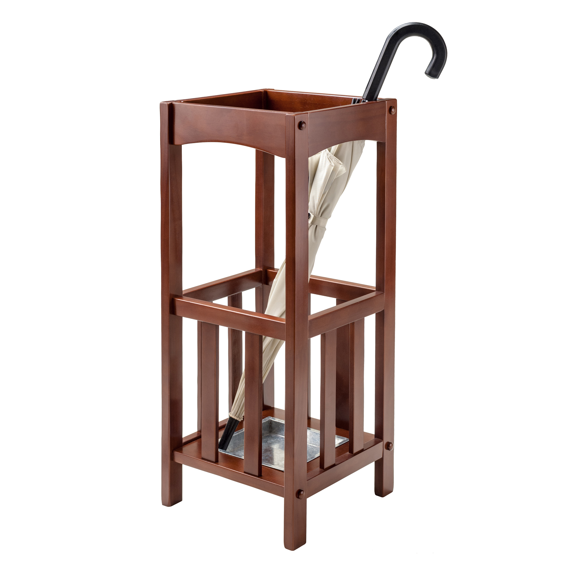 Winsome Wood Rex Umbrella Stand with Metal Tray, Walnut Finish