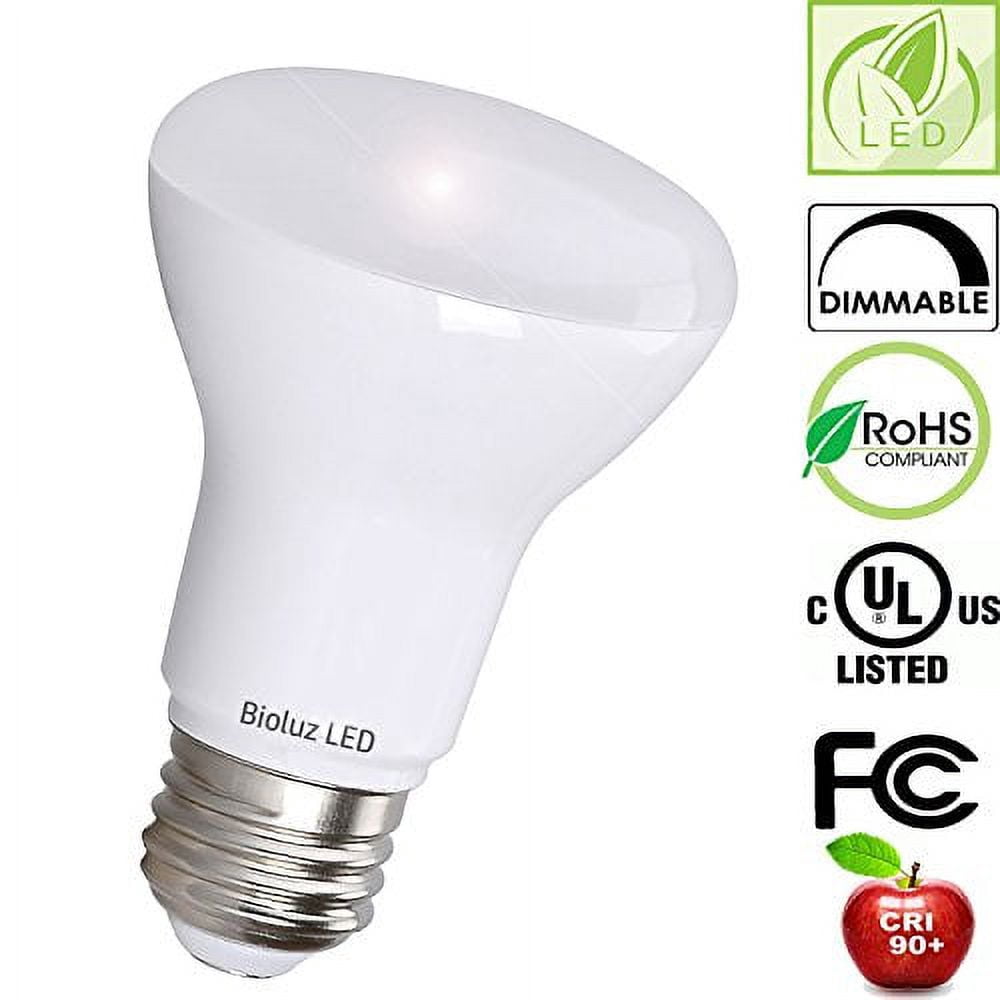 4 Pack Bioluz LED BR20 LED Bulb 90 CRI Dimmable Bulb, 50W Equivalent (uses 7W) 525 lumens 3000K (Soft White) Indoor/Outdoor Wide Flood Light Bulb 110 Beam Angle E26 Medium Base UL Listed (Pack of 4)