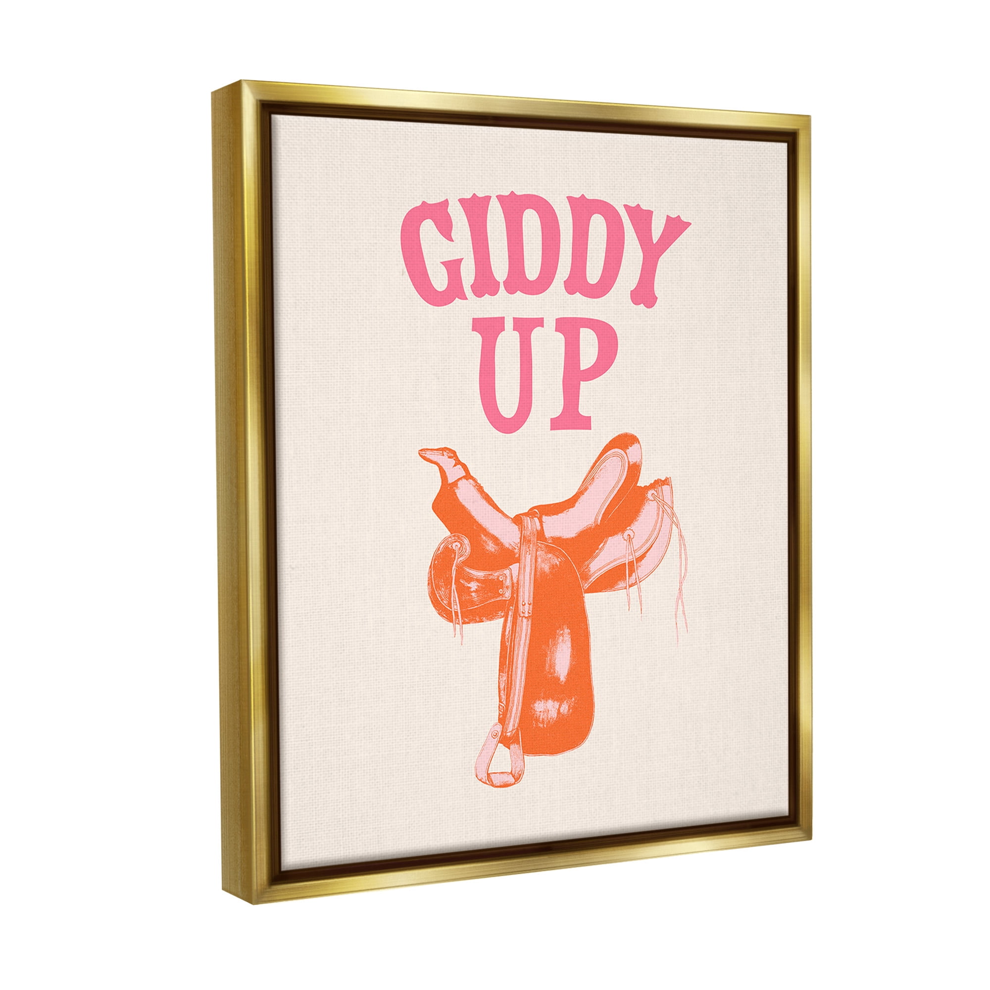Stupell Industries Giddy Up Phrase Typography Painting Gold Floater Framed Canvas Art Print Wall Art, 17 x 21