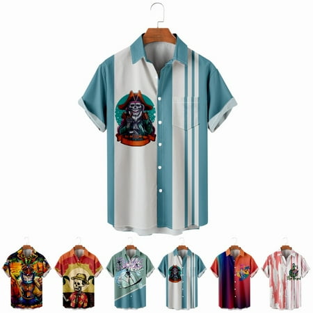 

LANLIN Hawaii Big Men s Button Down T-Shirts Vintage Retro Costume Plus Size Men