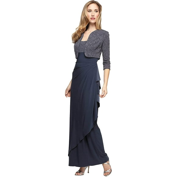 Alex Evenings Womens Empire Waist Bolero Jacket Dress Petite Regular Plus Sizes Smoke 18 Empire Waist Bolero Jacket Dress Petite and Regular Sizes
