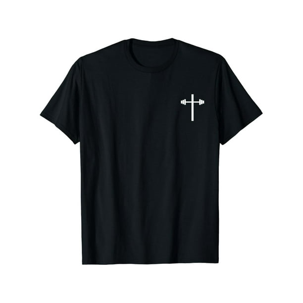 Camiseta de manga corta de algodón transpirable, cómoda y minimalista, con estampado de mancuernas, cruz cristiana, para gimnasio, entrenamiento y levantamiento de pesas, para hombres y mujeres.