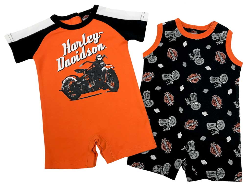 HarleyDavidson Baby Boys' Biker 2Pack Newborn Romper Set, Black/Orange 3052703, Harley