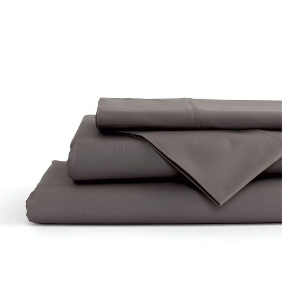 Draps en Percale 100 % Coton Taille Grand, Charbon, Poches Profondes, Ensemble de Draps 4 Pcs - 1 Drap Plat, 1 Drap-Housse à Poches Profondes et 2 Taies d'Oreiller, Linge de Lit Frais et Solide