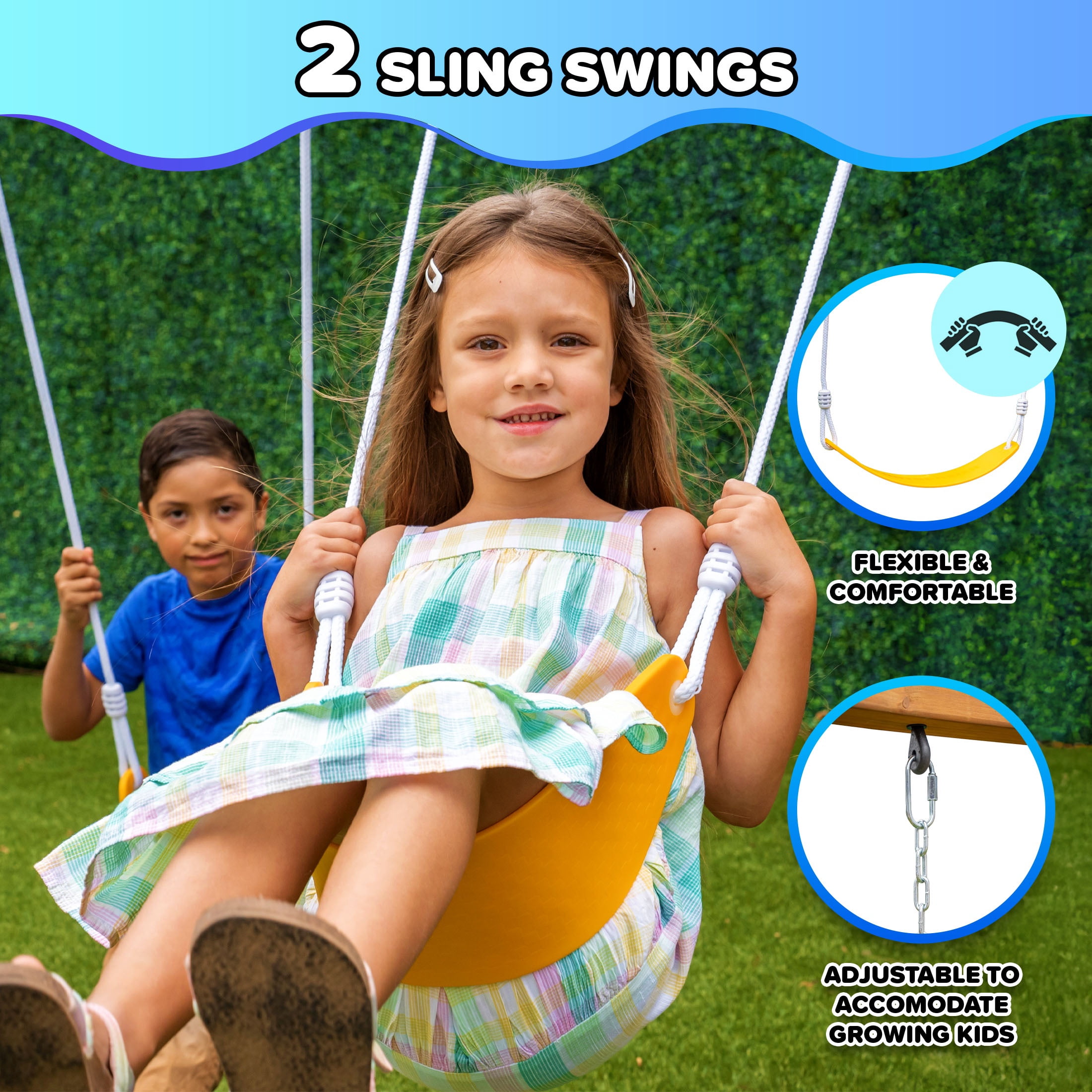 Sportspower Addison Hoop-n-Swing Wooden Swing Set with Basketball Hoop, Double A-Frame, Sling Swings, Lifetime Warranty on 5-FT Slide, & Bonus Anchor Kit - for Ages 3-8