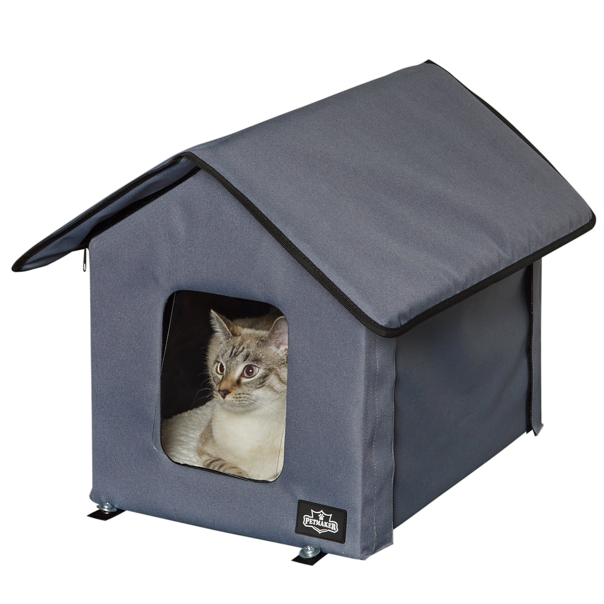 PETMAKER Heated Cat House with Heating Pad and Sherpa Cover (Gray)