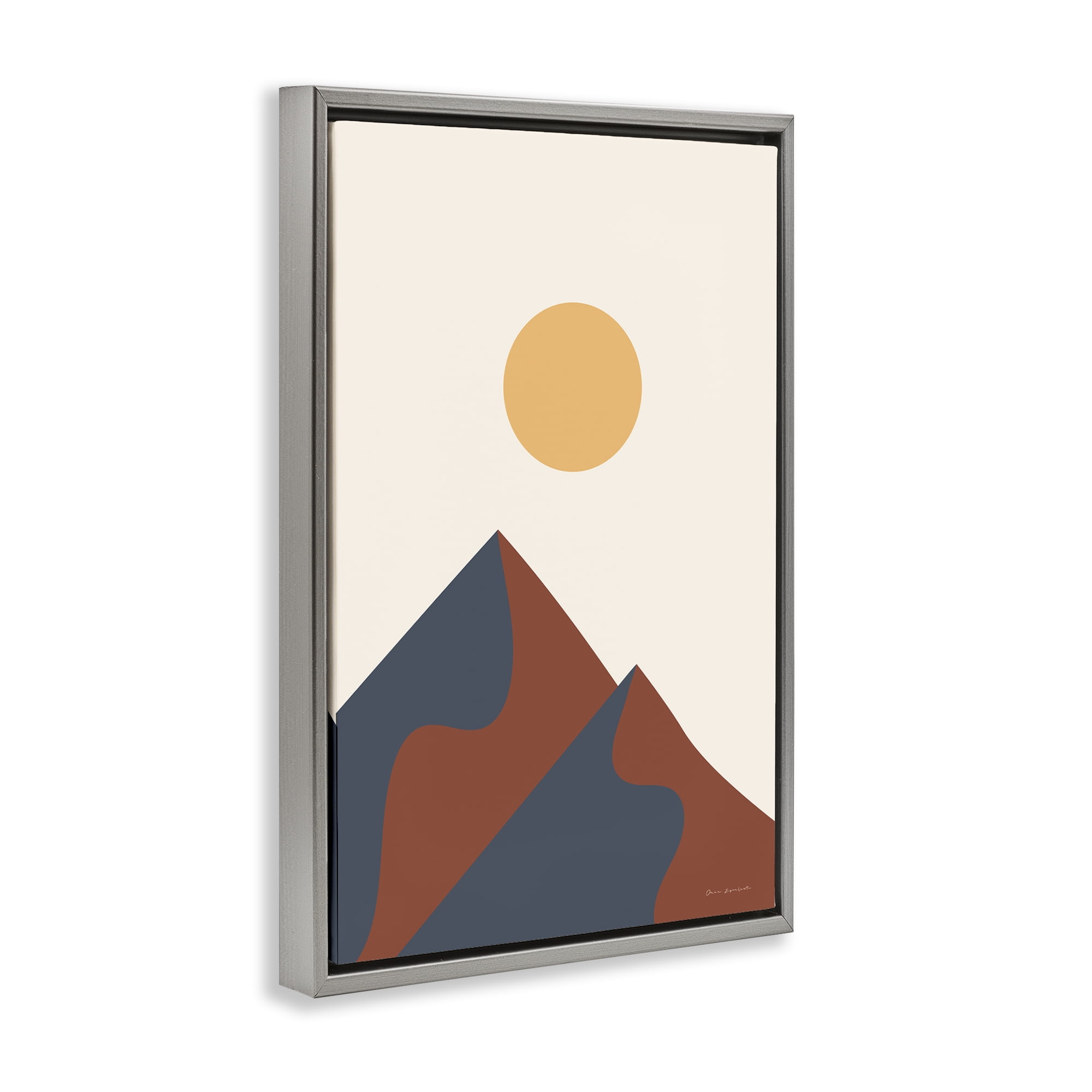 Stupell Industries Twin Mountain Peaks Landscape & Nature Painting Gray Floater Framed Canvas Art Print Wall Art, 21 x 31