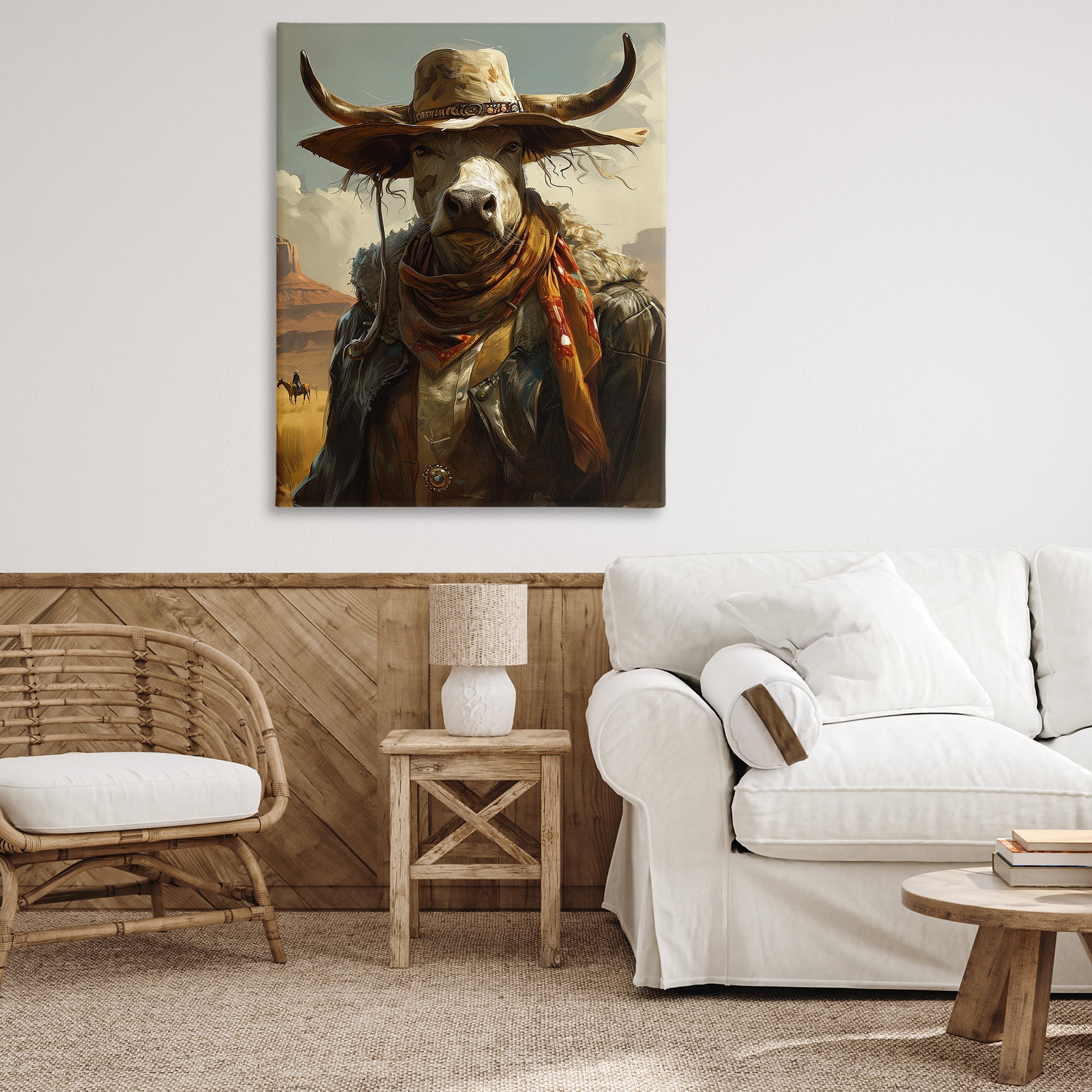 Stupell Industries Rustic Cattle Cowboy Novelty Painting Gallery Wrapped Canvas Art Print Wall Art, 36 x 48