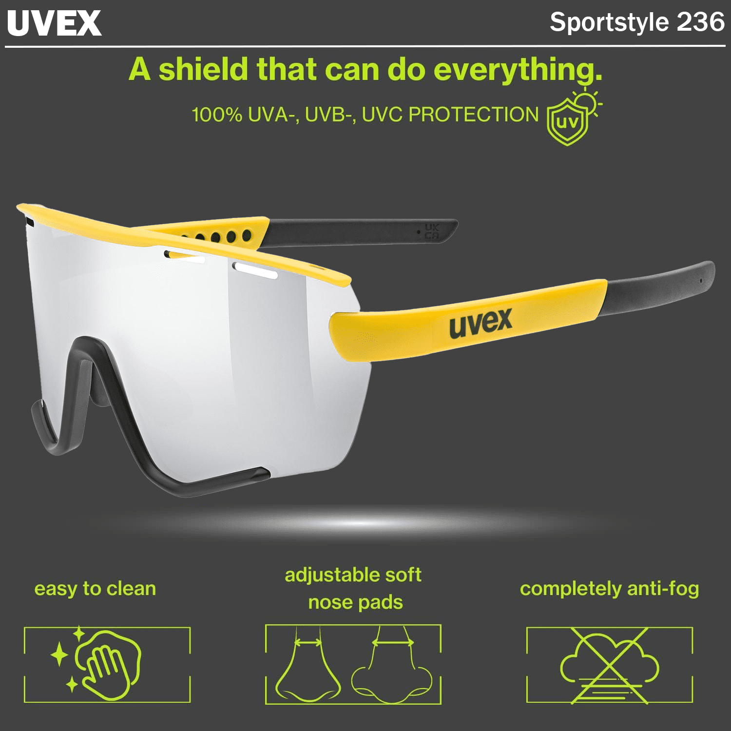 uvex Unisex - Adults sportstyle 236 Set Sports eyewear - sunbee-black matt/silver