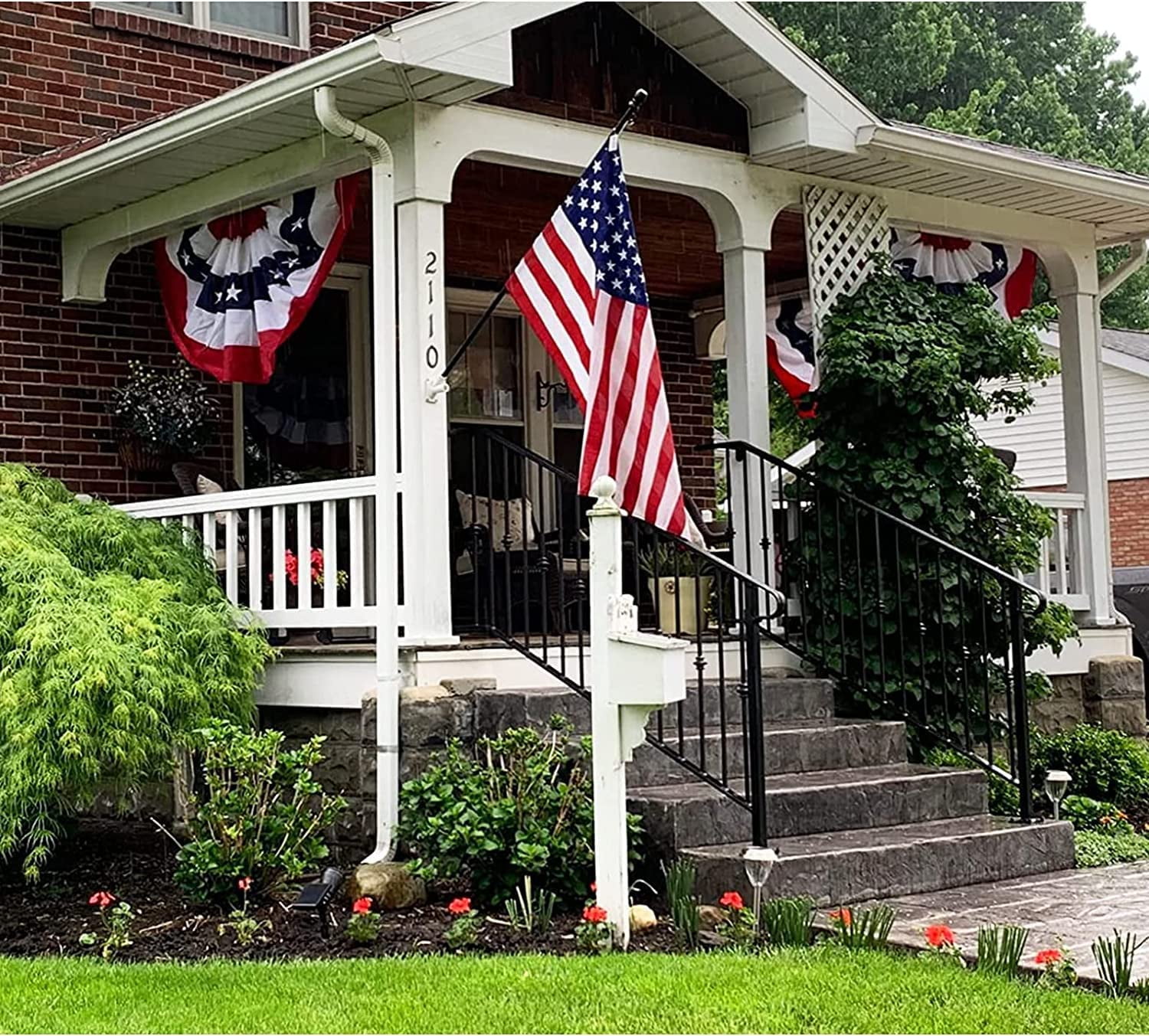 TOPFLAGS American Flag Bunting Outdoor 3x6 Ft US Pleated Fan Flag Embroidered Stars Pleated Bunting Oxford Nylon for Patriotic, Memorial Day, 4th of July Outside Banner