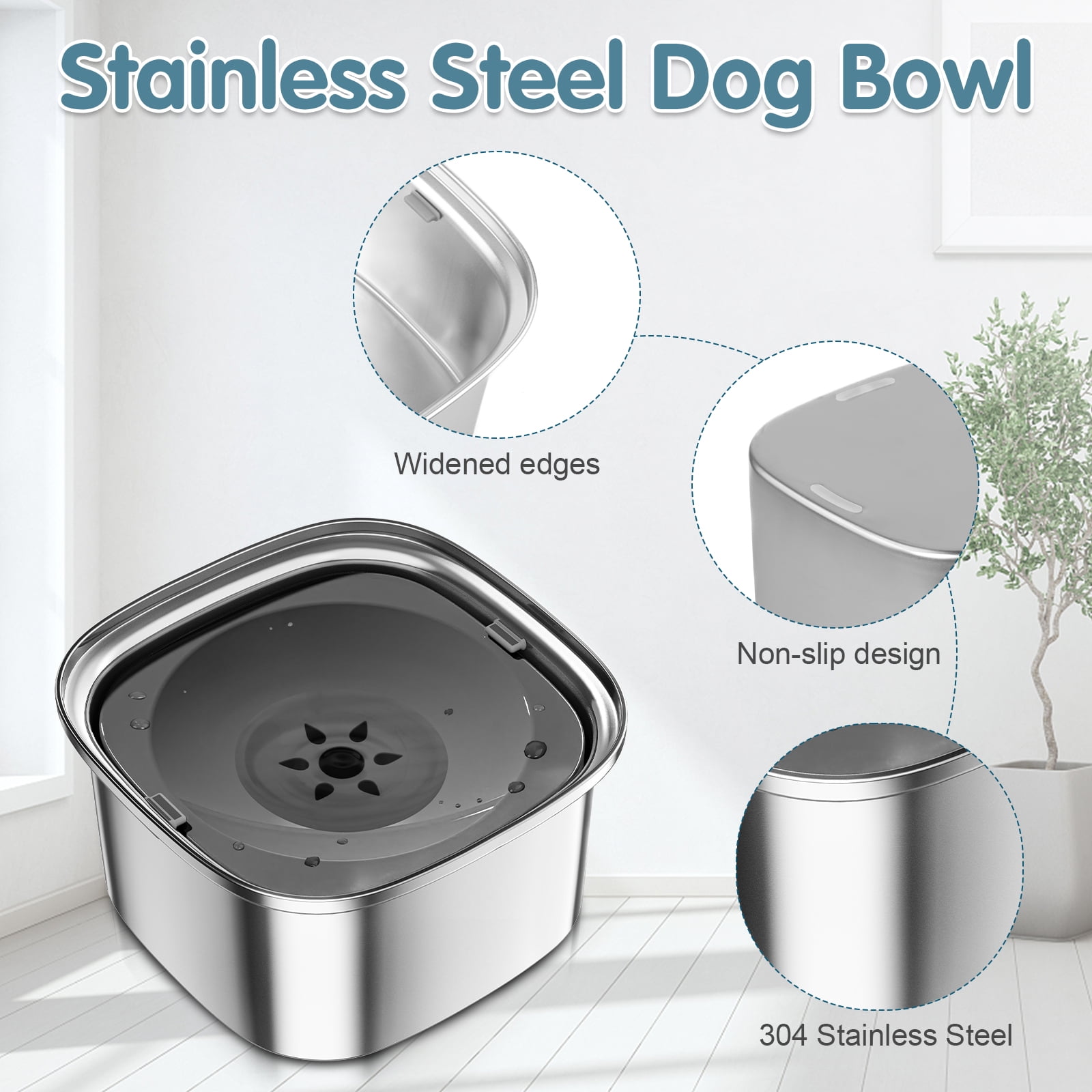 UPSKY 3L Dog Water Bowl 101oz Stainless Steel Dog Bowl No Spill Large Capacity Slow Water Feeder