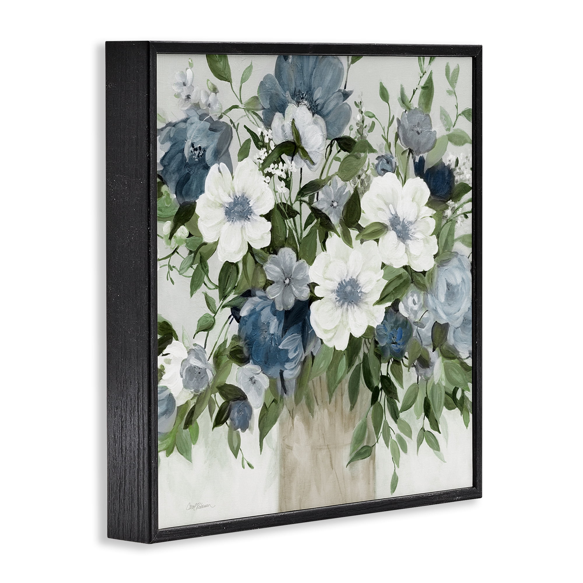 Stupell Industries White & Grey Blossoms Black Framed Giclee Art, design by Carol Robinson