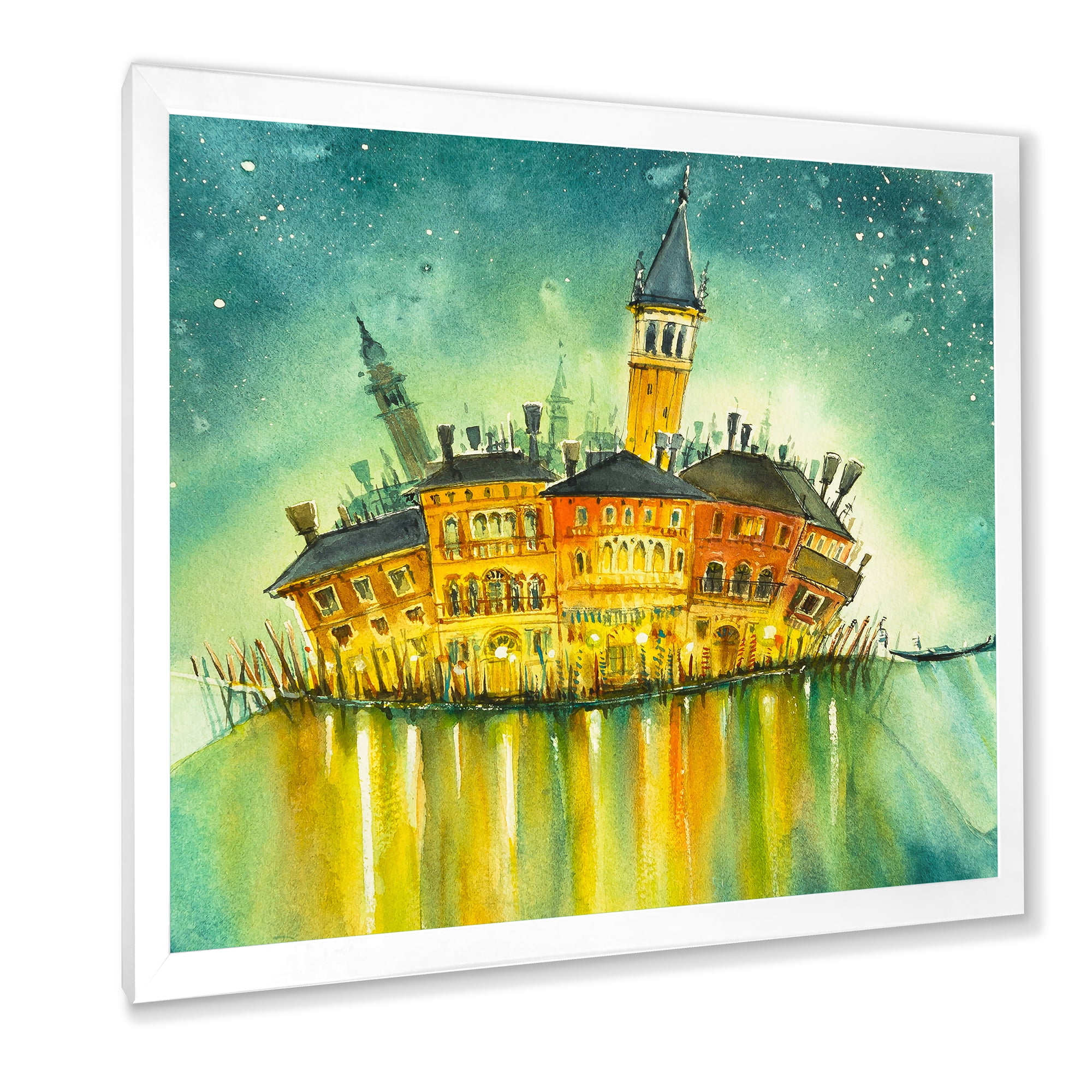 Designart 'Portrait of Idyllic Island of Venice At Night' Modern Framed Art Print