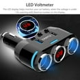 thumbnail image 4 of 100W 3 Way Car Cigarette Lighter Socket Splitter, DC 12V~24V Dual USB Charger Power Adapter with LED Voltage Display and On/Off Power Switches, Car Charger with PPTC Auto-Recovery 7Amps Fuse, 4 of 8