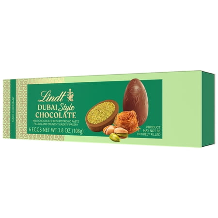 LINDT DUBAI STYLE MILK CHOCOLATE CANDY EASTER EGGS WITH PISTACHIO & KADAYIF, 3.8 OZ., 6 COUNT