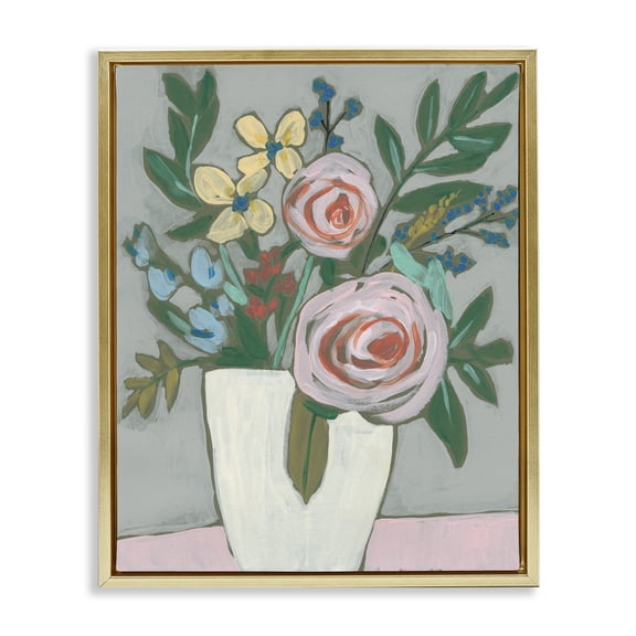 Stupell Industries Contemporary Mixed Rose Bouquet Abstract Gold Floating Frame Canvas Art, 17 x 21, by Jennifer Goldberger