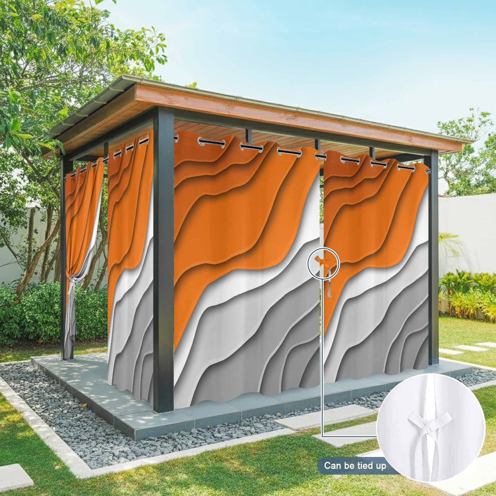 Orange Grey Ombre Outdoor Curtains for Patio Waterproof,Windproof Privacy Curtains with Weighted Bottom,Modern Geometric Abstract Aesthetics Cream Outside Drapes for Picnic Garage 54"x84" 2 Panel