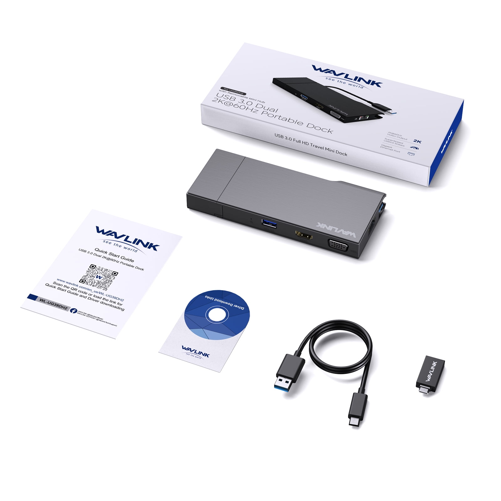 WAVLINK USB 3.0 Docking Station Dual Display HDMI | VGA with Gigabit Ethernet, USB 3.0 Port, Removable Card Reader, HDMI up to 2560x1440 and VGA 1920x1200 Support Windows and MacOS