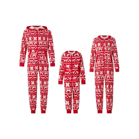 

Suanret Christmas Pajamas for Family Parend-child Matching Jumpsuits Snowflake Deer Print Hooded Long Sleeve Sleepwear Red 6-7 Years