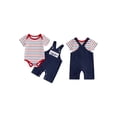 thumbnail image 2 of Loicainy Baby Toddler Boy Girl 4th of July Overalls Outfit 3 6 12 18 Months Patriotic Short Sleeve Striped Romper with Flag Embroidery Pants 2Pcs Clothes Set, 2 of 9